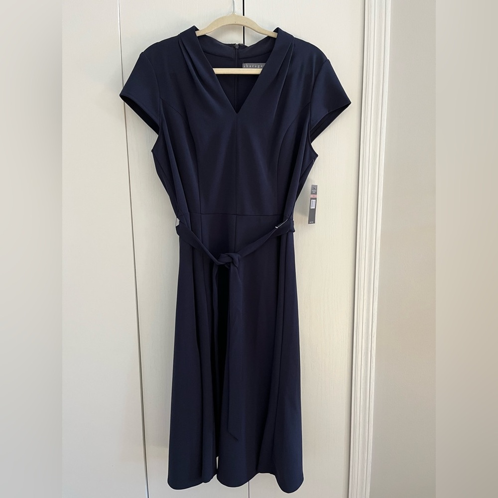 ✨NWT✨Sharagano. Navy Short Sleeve Dress. Size 12.